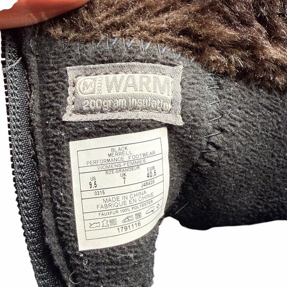 Merrell Decora Chant Leather Winter Boots Black 9.5 Waterproof Fur Trim - Picture 13 of 13